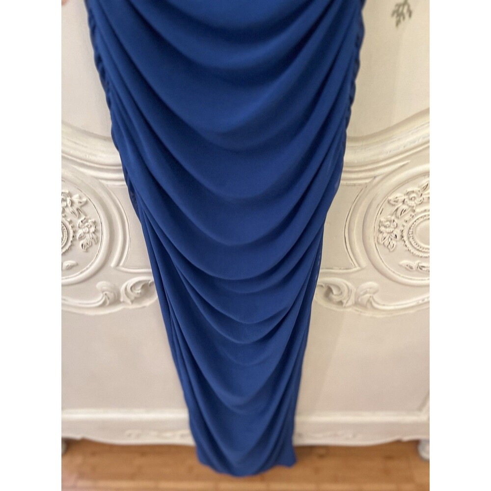 Lulus Amazing Presence Maxi Dress Blue Mesh Ruched Column Size M NWT - Picture 4 of 9